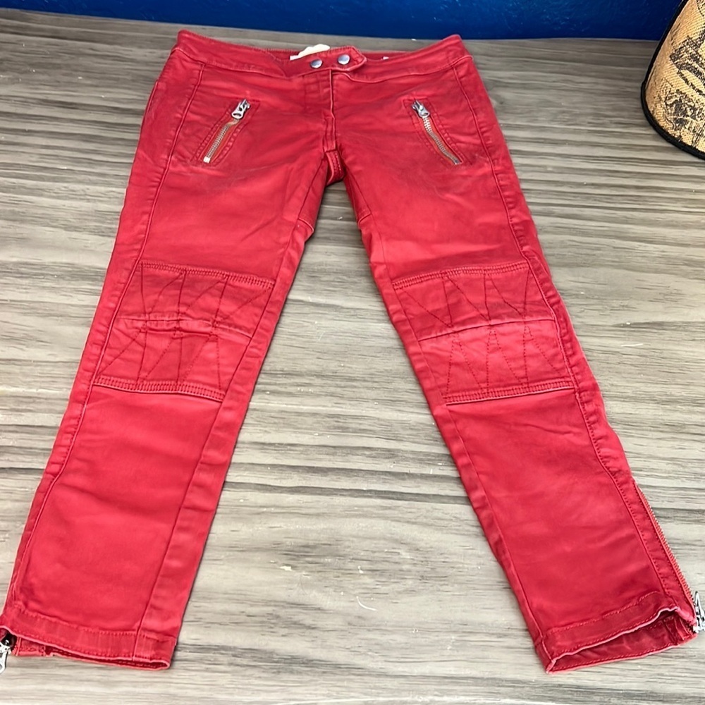 ISABEL MARANT POUR H&M RED WAXED MOTO BIKER PANTS SIZE 6 - Picture 4 of 16